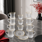 48 Pieces Clear Ribbed Glass Tea Coffee Set with Gold Rim Accents, 18 Pieces