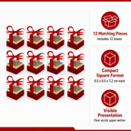 60 Pieces Red Square Acrylic Presentation Boxes with Ribbon, 6.5 x 6.5 x 7.2 cm, 12 Pieces