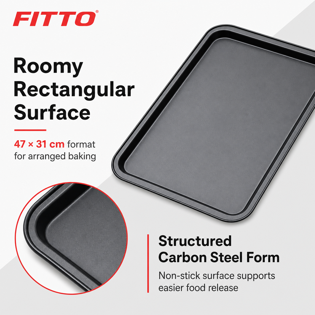 96 Pieces Baking Tray, Rectangular Carbon Steel Non-Stick Pan, Black, 47 × 31 cm, 1 Piece