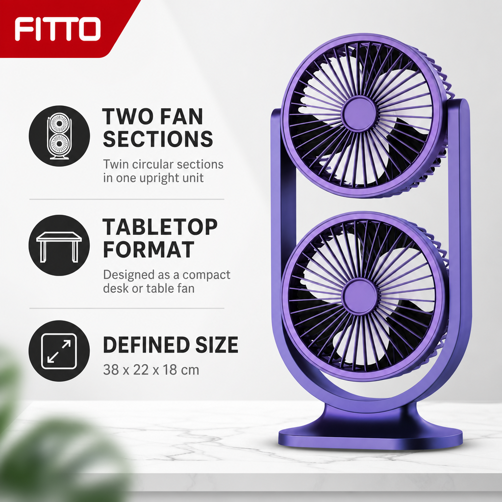 72 Pieces Purple Double-Ended Twin Circulating Table Fan, Upright Dual-Head Design, 38 x 22 x 18 cm