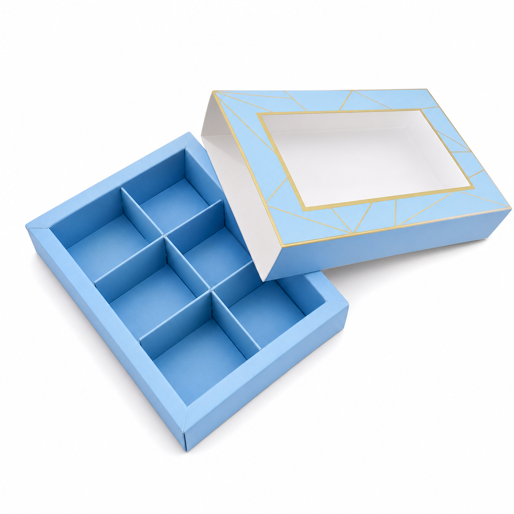 144 Pieces Chocolate Box with 6 Compartments, Blue, 14.5 x 10.5 x 3.5 cm, 1 Piece