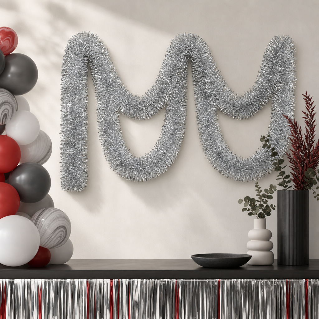 120 Pieces Silver Tinsel Decoration, 7 cm x 12 m, 2 Pieces for Party Backdrops and Festive Displays