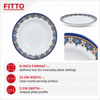 120 Pieces Melamine Dinner Plate, 9 Inch, White With Blue Decorative Border