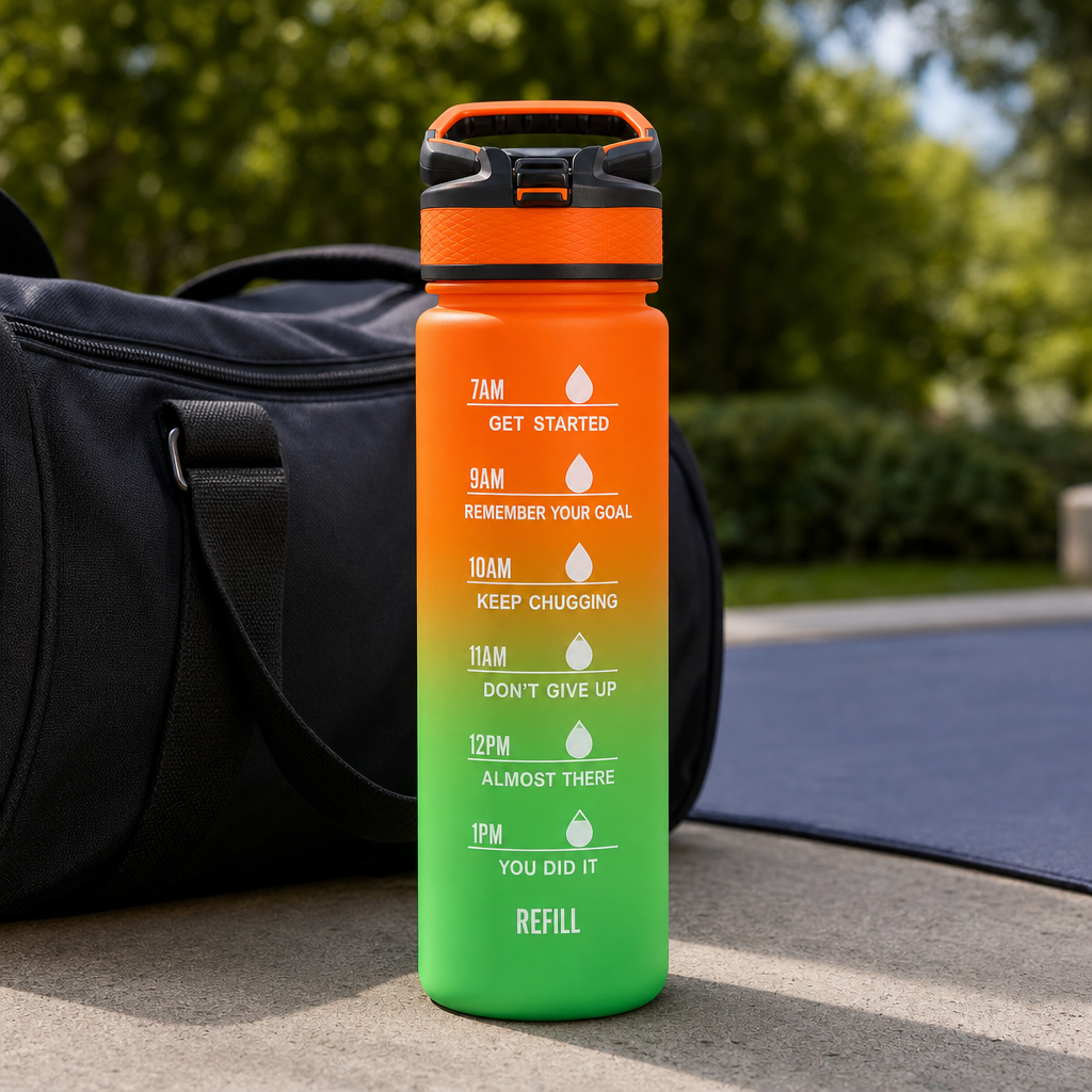 96 Pieces Gradient Water Bottle with Carry Handle, Time Markings, Orange Green, 26 cm