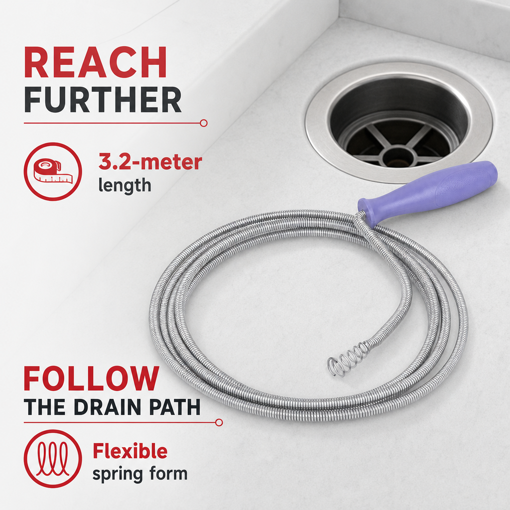 144 Pieces Flexible Spring Drain Unblocker, 3.2 Meter, Silver, 1 Piece