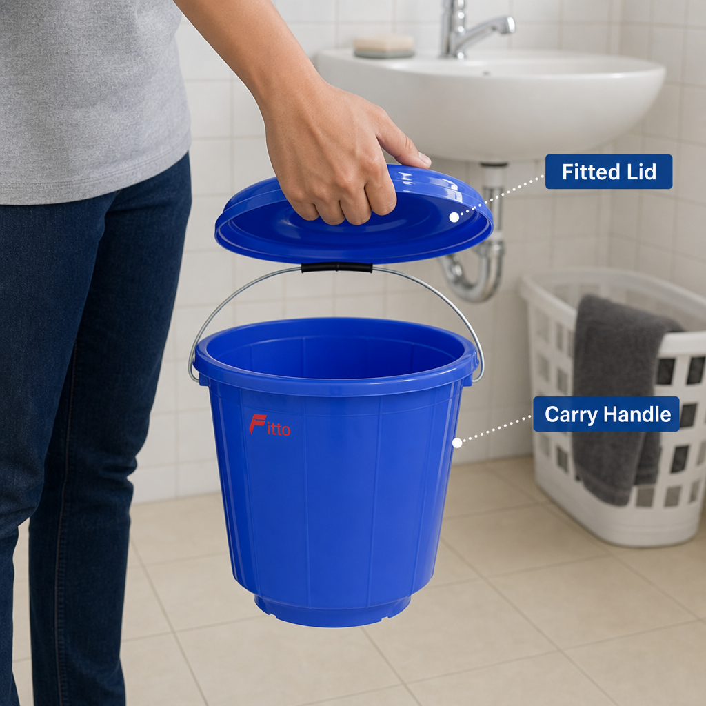 120 Pieces Plastic Household Buckets with Lid and Carry Handle, Blue, 5 Litre