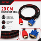 96 Pieces HDMI to VGA Adapter Cables, Braided, 20 cm, Single Cable for Video Connection