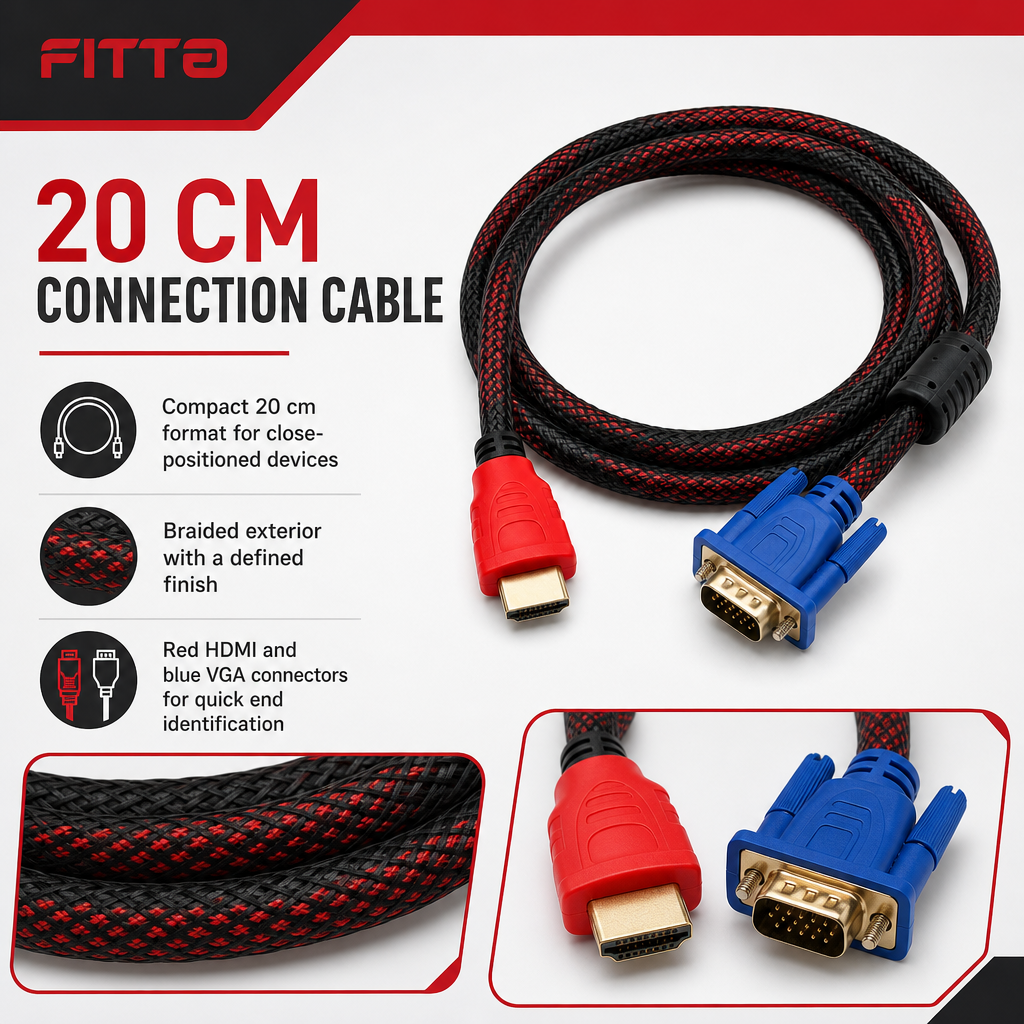 96 Pieces HDMI to VGA Adapter Cables, Braided, 20 cm, Single Cable for Video Connection