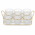 60 Pieces Textured Clear Glass Cup Set with Gold-Tone Metal Rack, 6 Cups and Rack, 7-Piece Drinkwares Set
