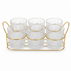 60 Pieces Textured Clear Glass Cup Set with Gold-Tone Metal Rack, 6 Cups and Rack, 7-Piece Drinkwares Set