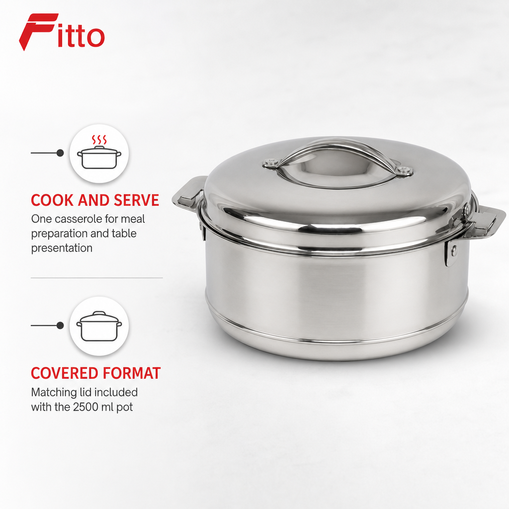 48 Pieces Stainless Steel Casserole Pot with Lid, 2500 ml, Round Cookwares for Serving and Cooking