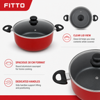 48 Pieces 30 cm Aluminium Non-Stick Saucepot with Glass Lid and Side Handles, Red