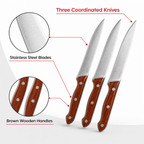 120 Pieces 3-Piece Kitchen Knives Set, Brown and Silver Stainless Steel Blades with Brown Wooden Handles