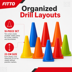 96 Pieces Plastic Training Cones, 23 cm, Multicolor, 10-Piece Pack for Sports Drills and Agility Practice