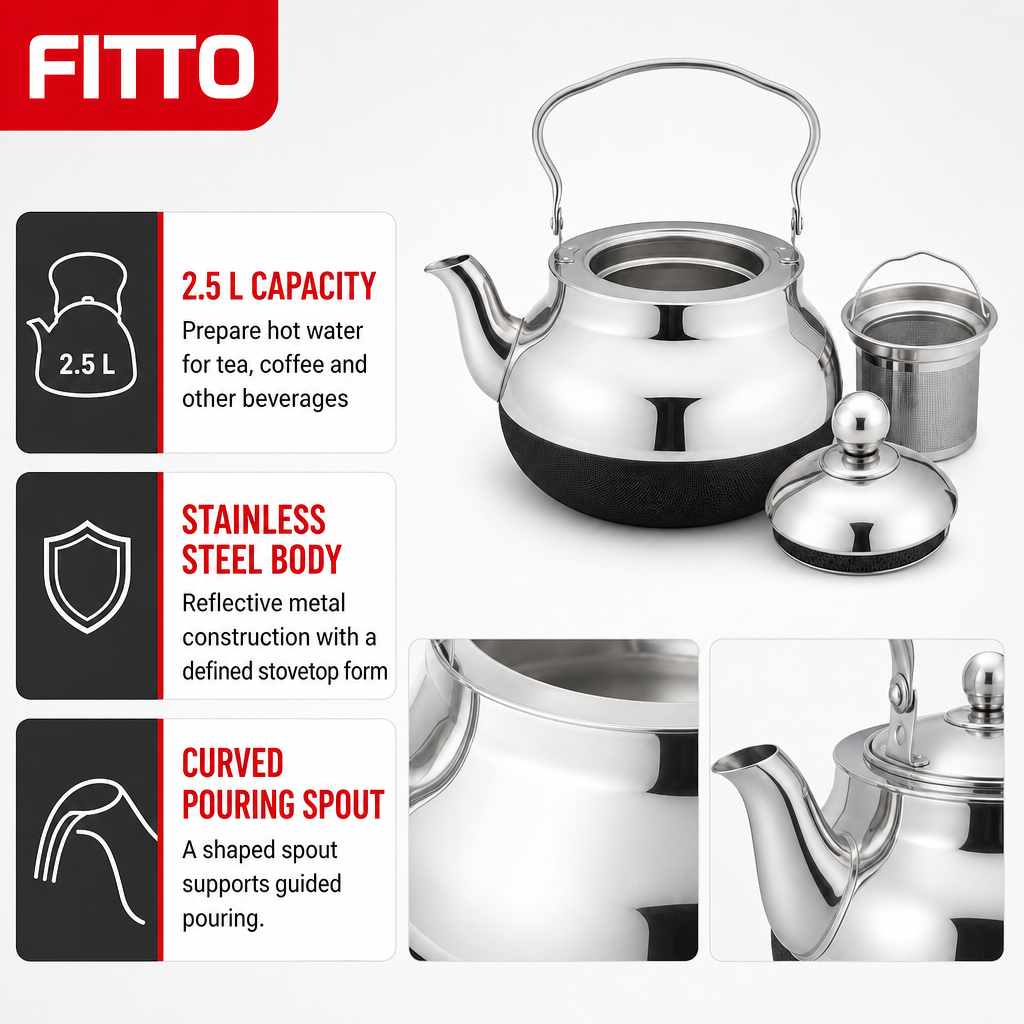 48 Pieces Stainless Steel Stovetop Kettles, 2.5 L, Silver and Black, 1 Piece
