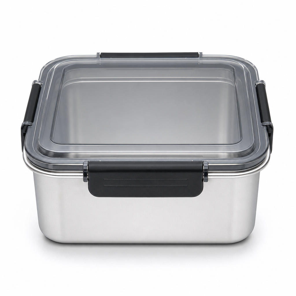 96 Pieces Silver Square Stainless Steel Food Storage Containers with Clear Locking Lid, 22 x 22 x 9 cm