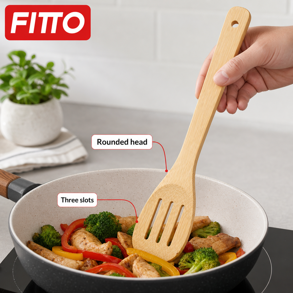 240 Pieces Wooden Slotted Spatula with Rounded Edge, 34 cm, 1 Piece