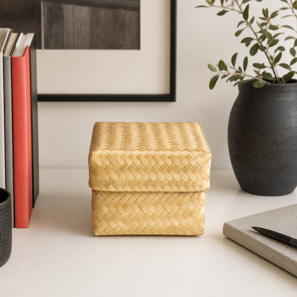 96 Pieces Handwoven Bamboo Square Storage Box with Lid, Natural Finish, 3 x 3 Inch
