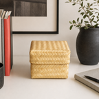 96 Pieces Handwoven Bamboo Square Storage Box with Lid, Natural Finish, 3 x 3 Inch