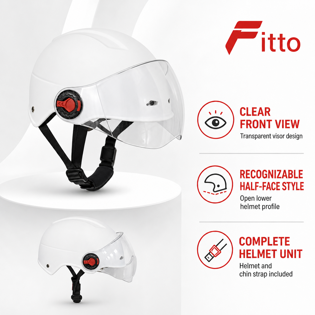 72 Pieces Half-Face Motorcycle Helmets with Clear Visor, White