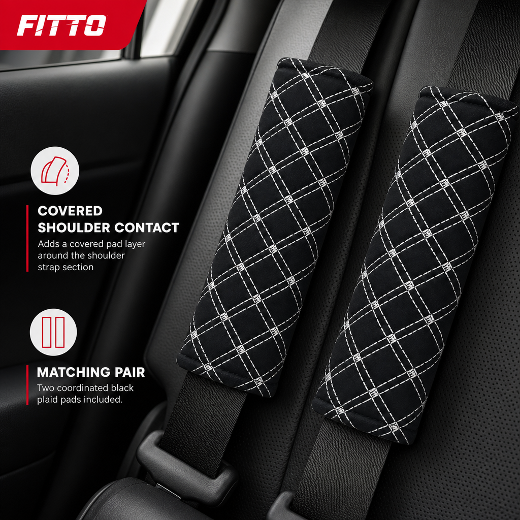 96 Pieces Car Seat Belt Shoulder Pads, Black Plaid, 2-Piece Cover Set