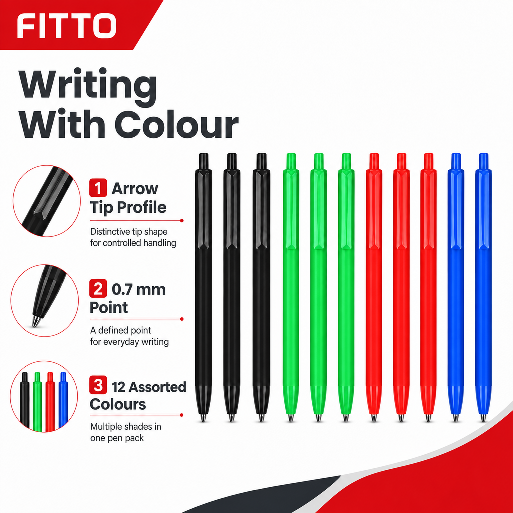 96 Pieces Gel Pens with Arrow Tip, 0.7 mm, Assorted Colours, 12-Pack