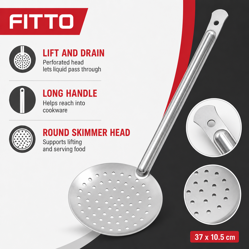 144 Pieces Stainless Steel Skimmer Spoon, Perforated Cooking Utensil, Silver, 37 x 10.5 cm, 1 Piece