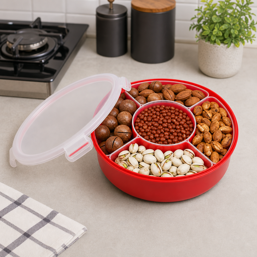 96 Pieces Round Divided Food Storage Containers with Lid, Masala and Snack Organizer, 26 x 26 x 11 cm