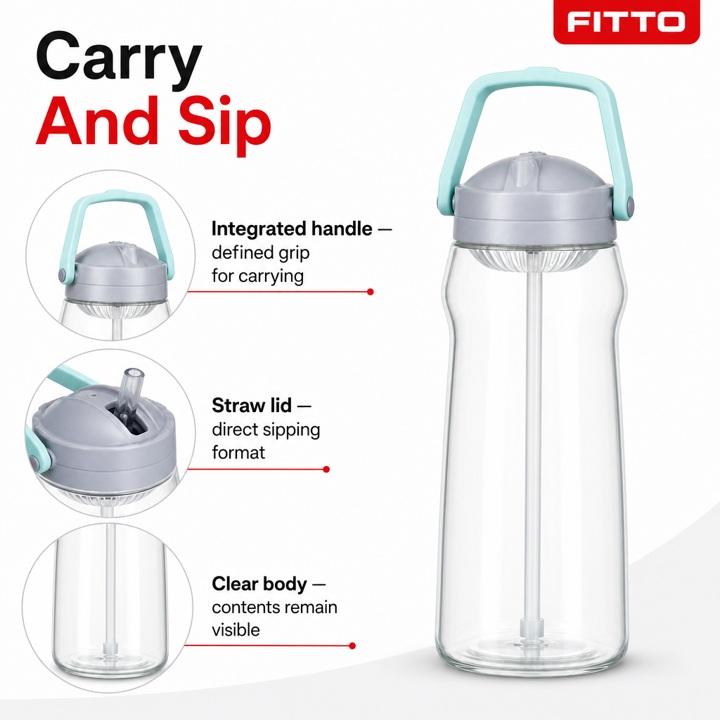 96 Pieces Clear Plastic Water Bottle with Aqua Carry Handle and Straw Lid, 32 cm