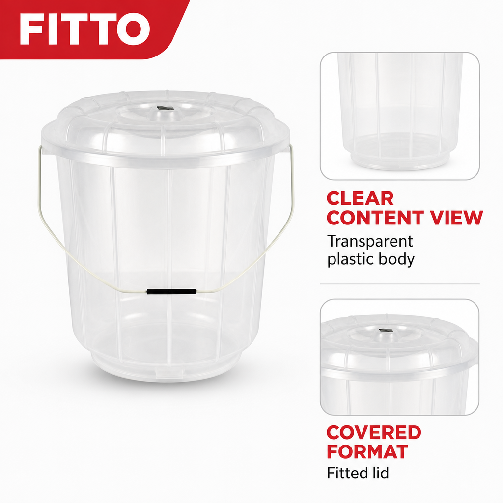 120 Pieces Transparent Plastic Bucket with Lid and Carry Handle, 3 Litre Household Pail