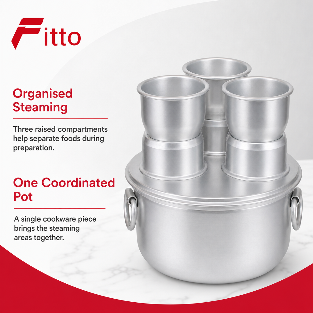 48 Pieces Aluminium Multi-Cavity Steamer Pot with 3 Raised Steaming Compartments