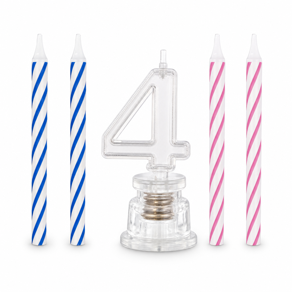 144 Pieces LED Happy Birthday Number 4 Cake Candle Set with Four Candles, 9 cm