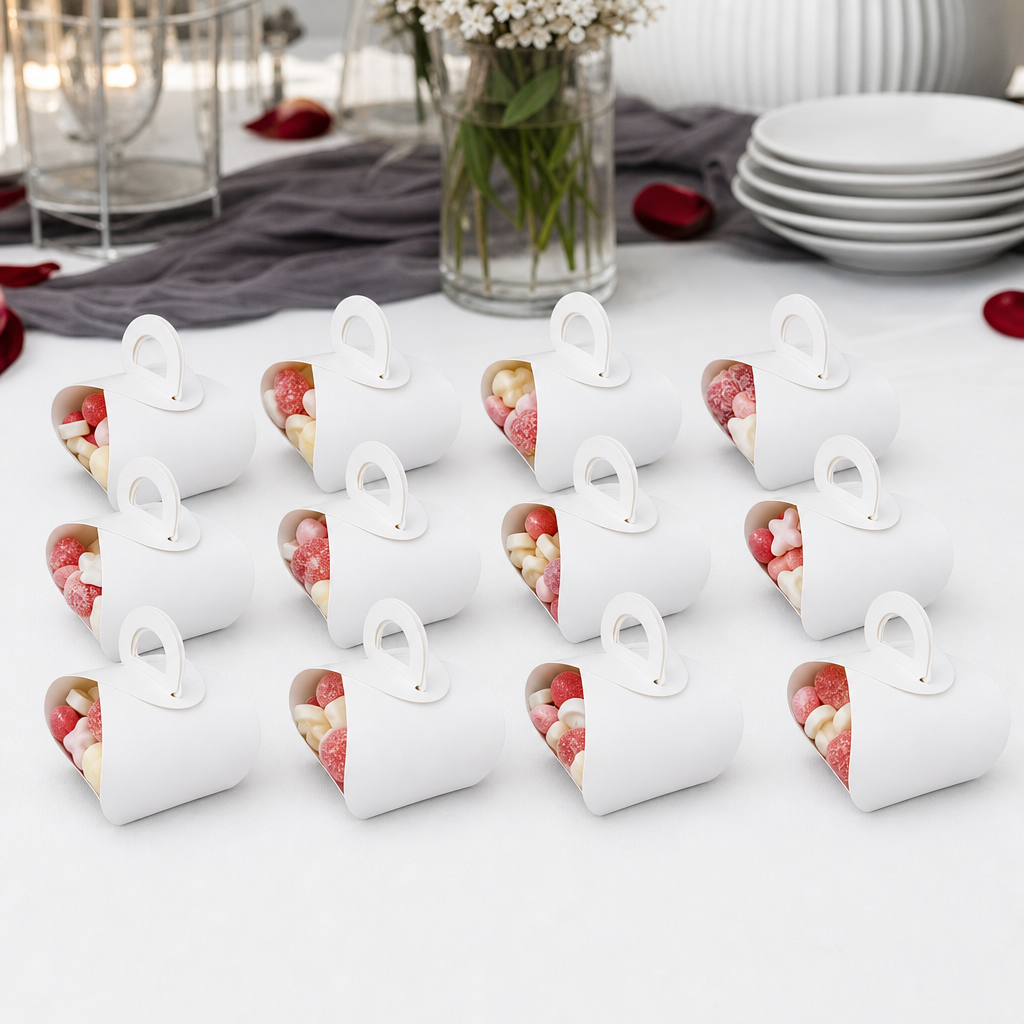 96 Pieces Candy Favor Boxes with Handles, White, 12 Pieces, 7 x 7 x 8 cm