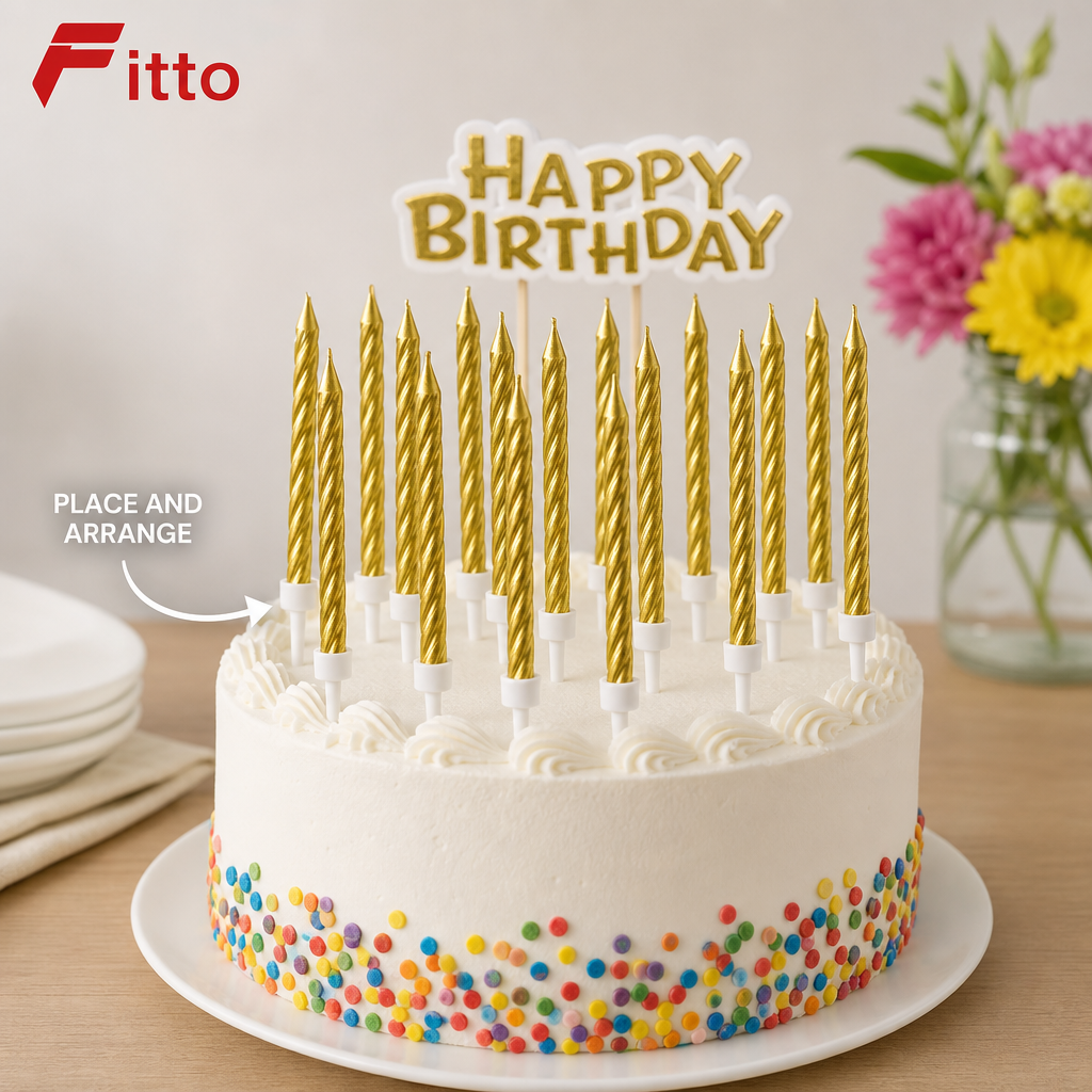 120 Pieces Gold Metallic Birthday Candle Set, 16 Spiral Candles, 16 Holders and Birthday Banner