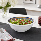 96 Pieces Melamine Salad Bowl, 7 Inch, Decorative Patterned Rim, White