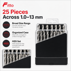 60 Pieces Twist Drill Bit Sets HSS, 1.0–13 mm, Silver Bits with Black Case, 25 Pieces