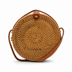 60 Pieces Round Woven Rattan Shoulder Bag, Tan, 22 x 7 x 22 cm