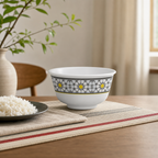 120 Pieces Melamine Rice Bowl, 5 Inch, White and Grey with Yellow Geometric Accents
