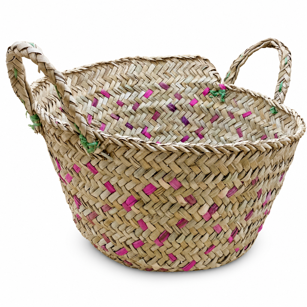 72 Pieces Handwoven Natural Fiber Basket with Handles, Large, 35 x 35 x 22 cm