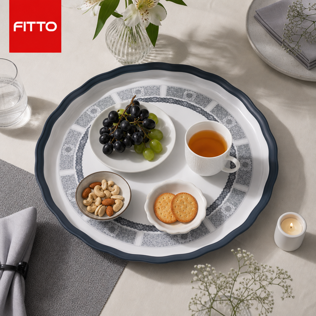 72 Pieces Melamine Round Wavy Serving Trays, 57 cm