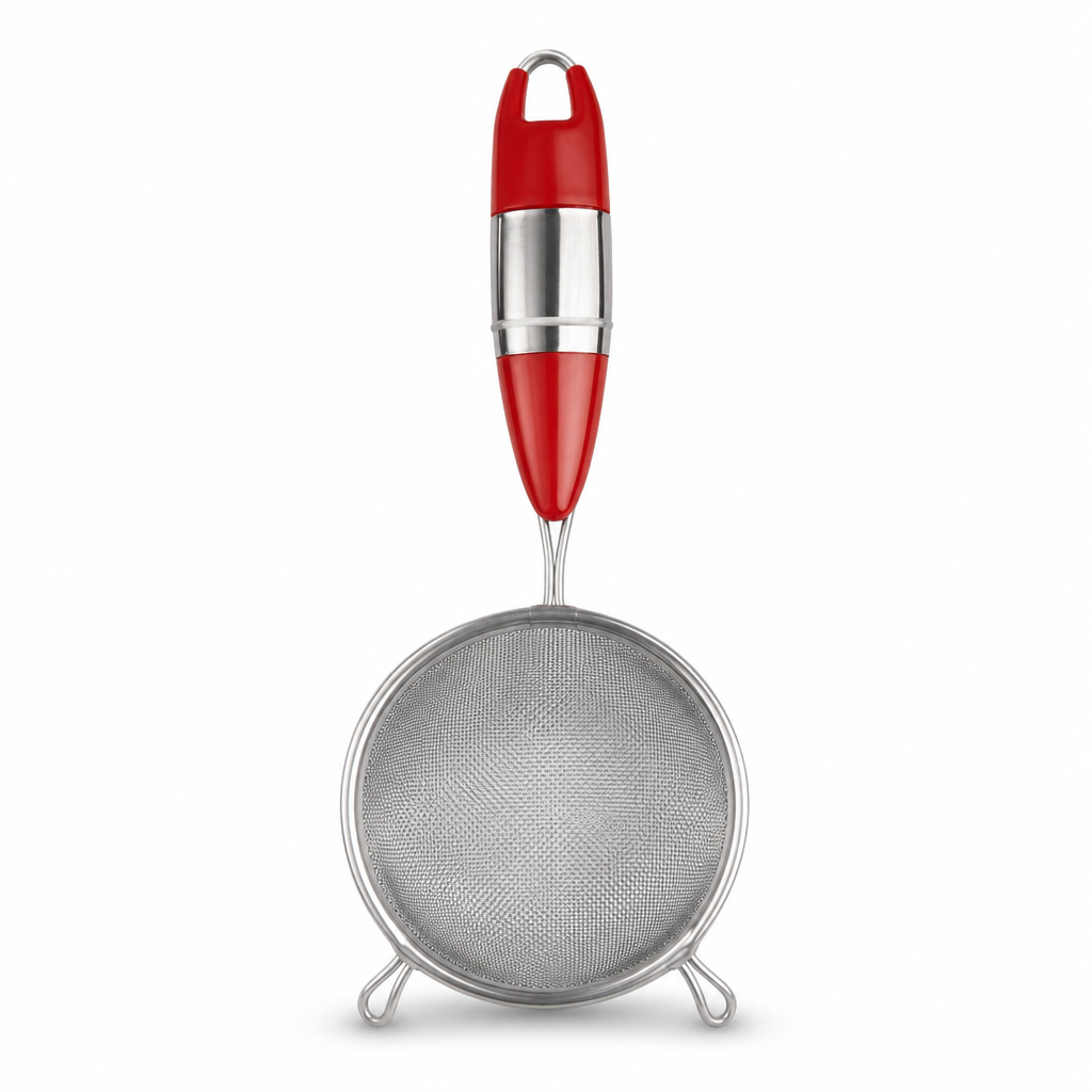 96 Pieces Stainless Steel Juice Strainer No. 4, Fine Mesh Kitchen Sieve with Red Handle, Single Piece