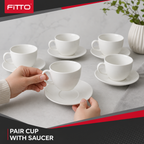 60 Pieces Ceramic Tea and Coffee Cups with Saucers, White, 6-Piece Set