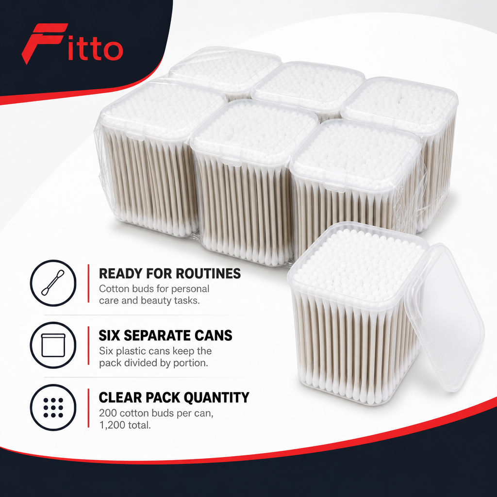96 Pieces Cotton Buds, White Cotton Swabs in Plastic Cans, 200 Pieces per Can, 6-Pack