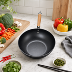 72 Pieces Non-Stick Wok Frying Pan with Wooden Handle, 30 cm