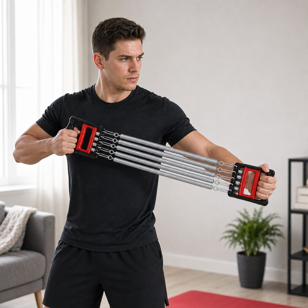 96 Pieces Chest Expanders Puller with Handles, 5-Spring Resistance Trainer, Black and Red, 1 Piece