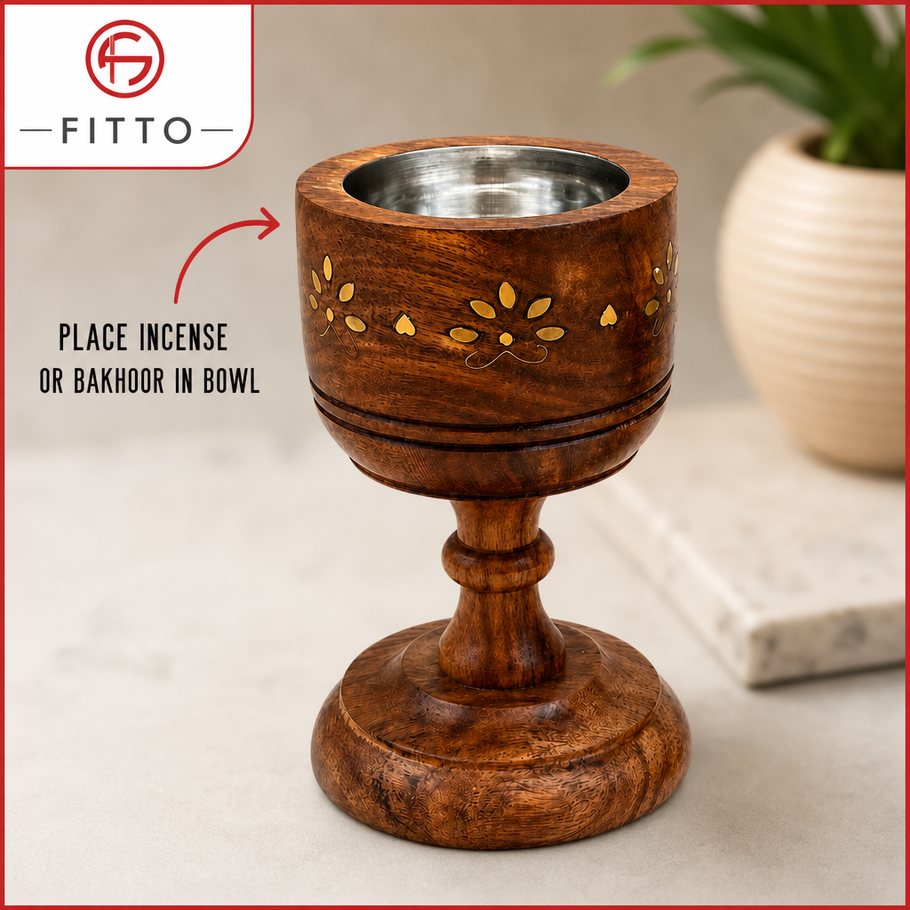 96 Pieces Wooden Incense Burner Cup with Metal Bowl, Decorative Floral Inlay, 6.4 Inch