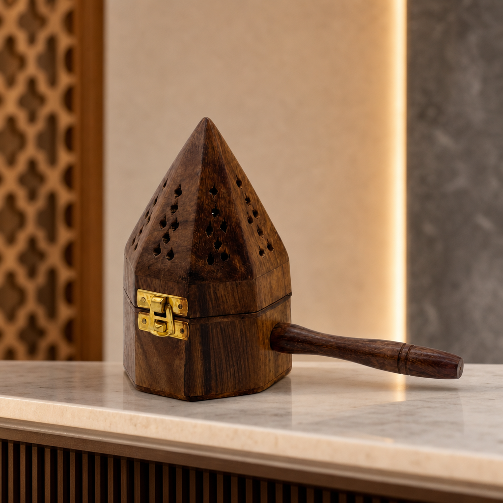 96 Pieces Wooden Incense Burner House with Handle, 3.5 Inch, Brown