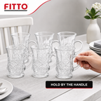 96 Pieces Embossed Clear Glass Mugs with Handles, 6-Piece Set for Tea, Coffee and Everyday Serving