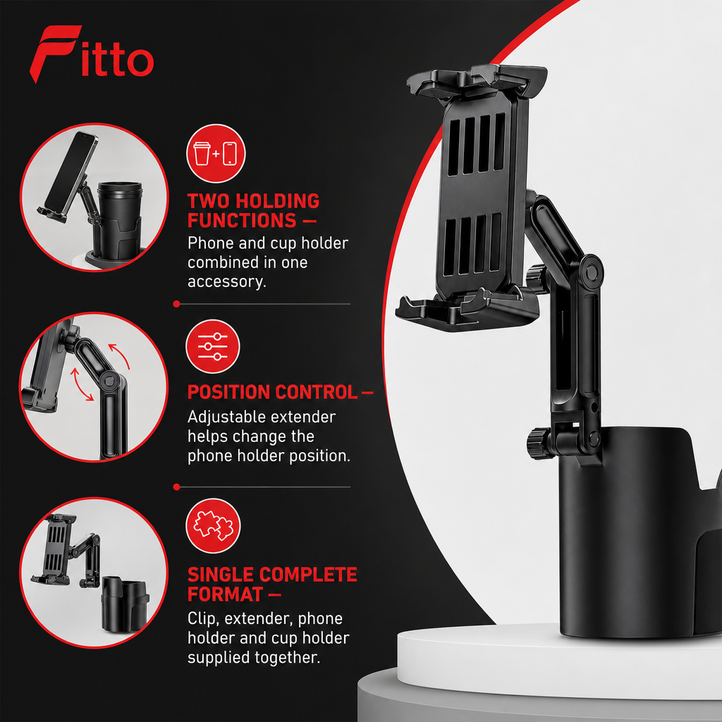 72 Pieces 2-in-1 Car Cup and Phone Holder with Strong Clip Mount and Adjustable Extender, Black