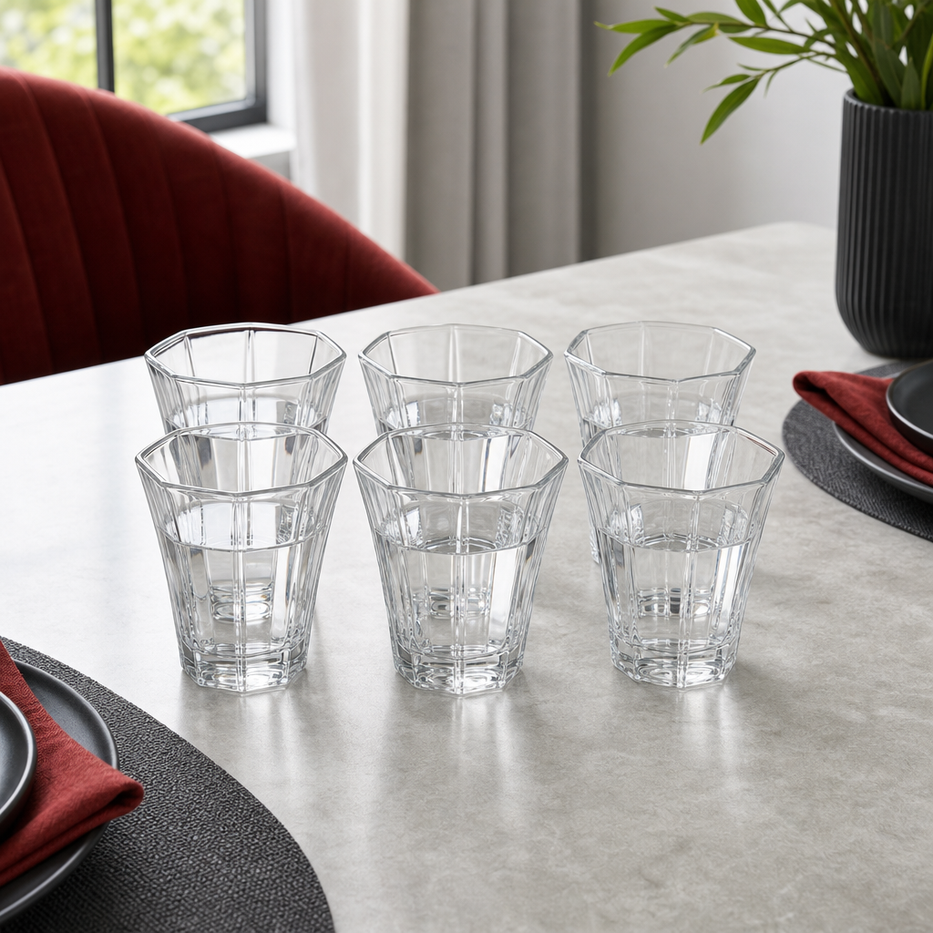 96 Pieces Glass Tumbler Set, 230 ml Clear Drinking Glasses, 6 Pieces